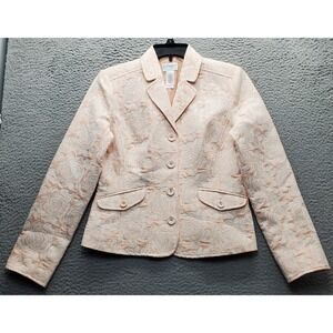 Villager Blazer Womens 6 Multi Rose Brocade Lined Slit Sleeve Peak Lapel Formal